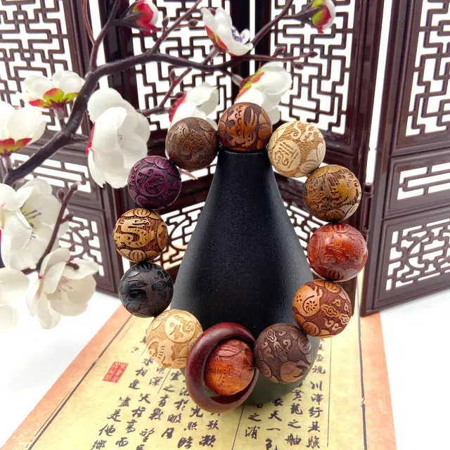 冬荔 简洁精致 上岸转运招财多福跑环 中式国风复古文艺 平安 喜乐 百搭 檀木 手串 男女同款情侣款