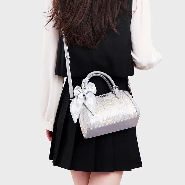 JANITINO Boston Bag PU Embroidered Gray