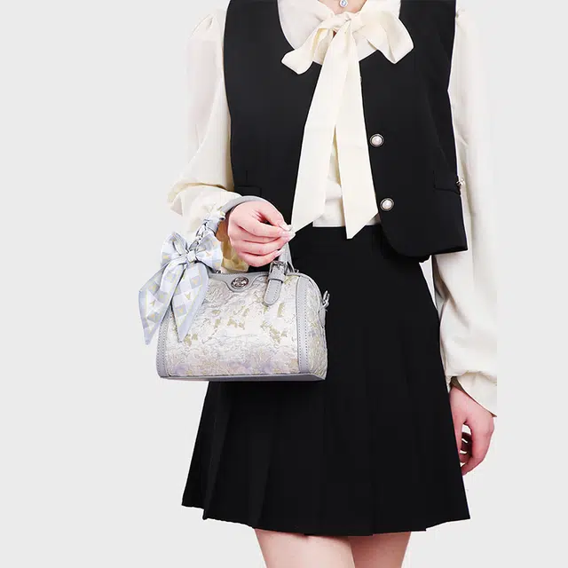 JANITINO Boston Bag PU Embroidered Gray