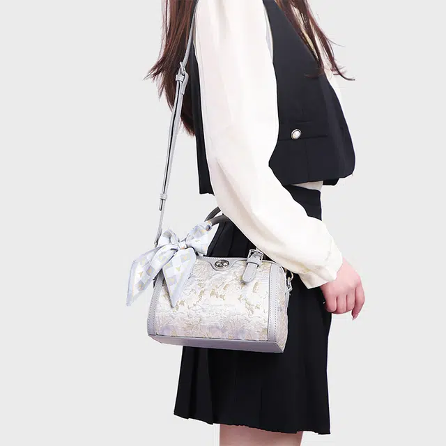 JANITINO Boston Bag PU Embroidered Gray