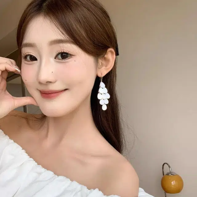 赐帛 水滴 拼接鳞片菱形仙气 流苏高级 镀银 耳环 女款