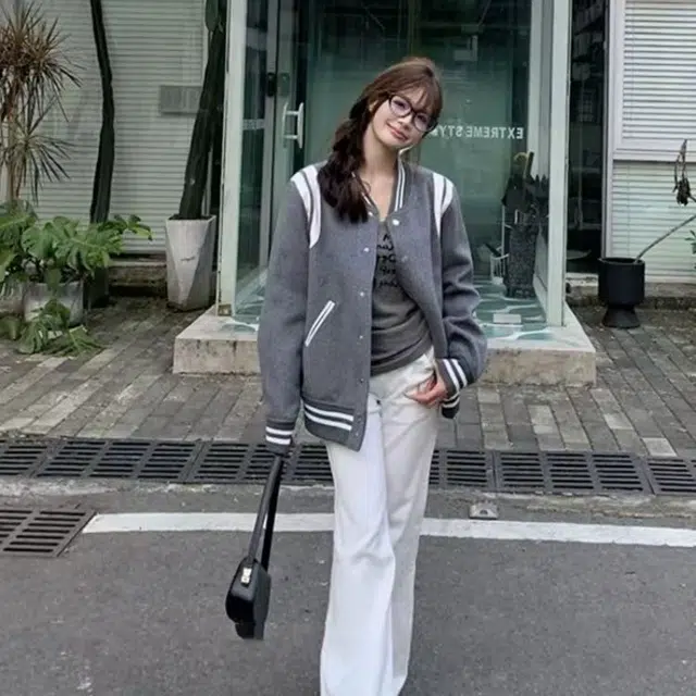 悍戈 美式复古时尚潮流拼接纽扣撞色毛呢开衫与棒球服外套夹克 男女同款