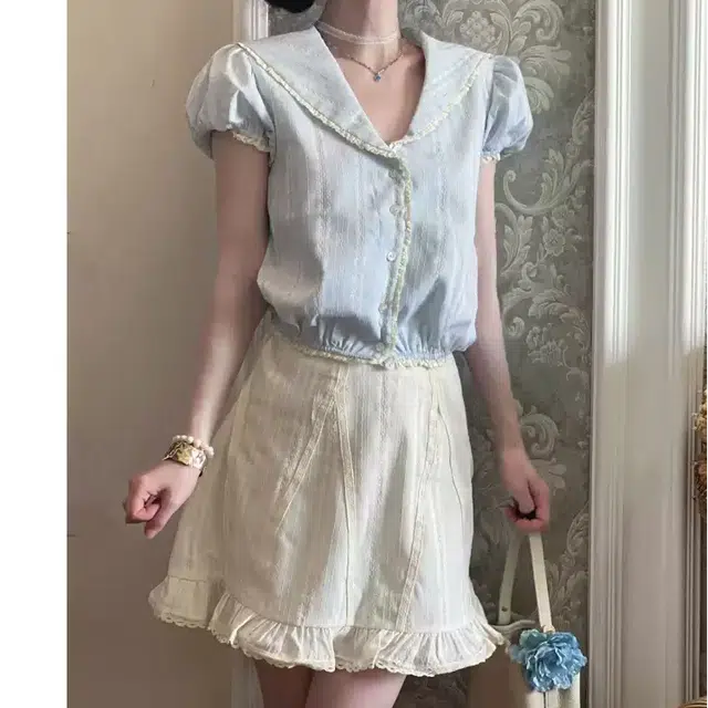 沐晓欣 文艺风休闲简约短袖通勤百搭舒适裙装套装 女款