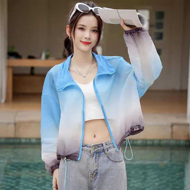 沐晓欣 渐变宽松长袖截短上衣 女款