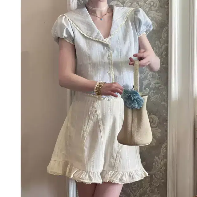沐晓欣 文艺风休闲简约短袖通勤百搭舒适裙装套装 女款