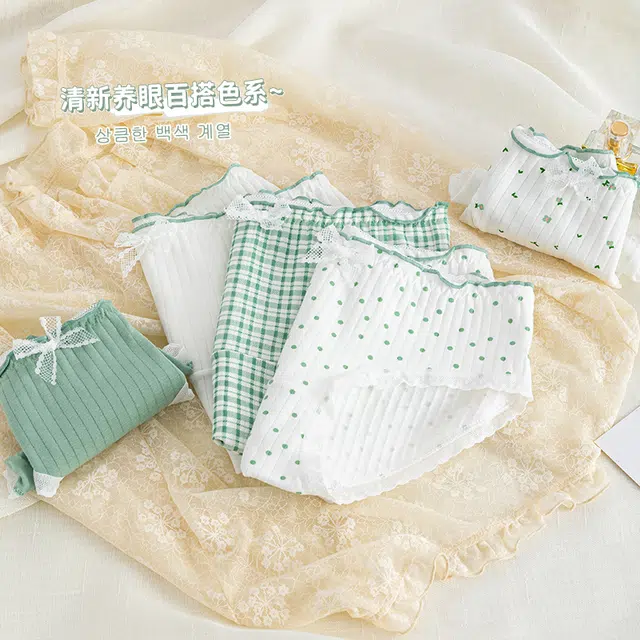 芬腾 清新撞色系列甜美蝴蝶结点缀不勒腿无扎感透气亲肤学生三角内裤 女款