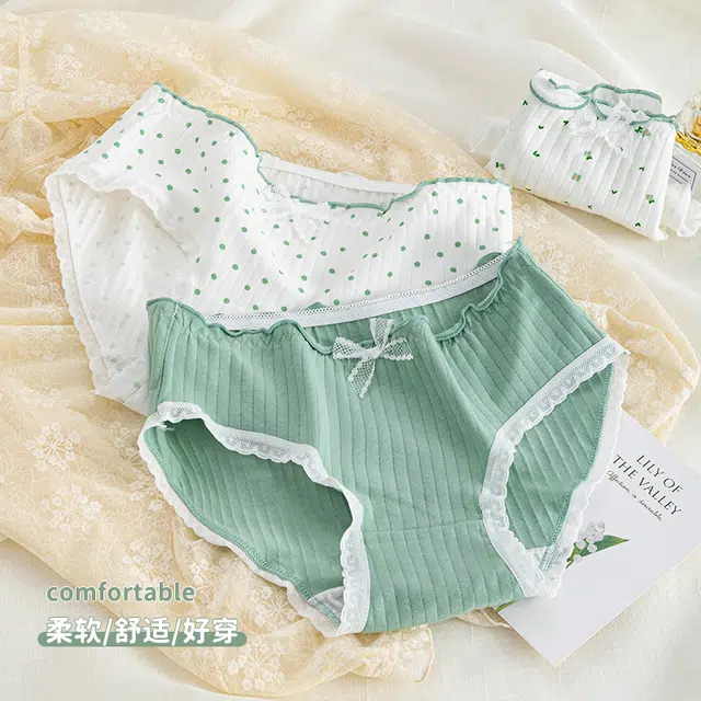芬腾 清新撞色系列甜美蝴蝶结点缀不勒腿无扎感透气亲肤学生三角内裤 女款
