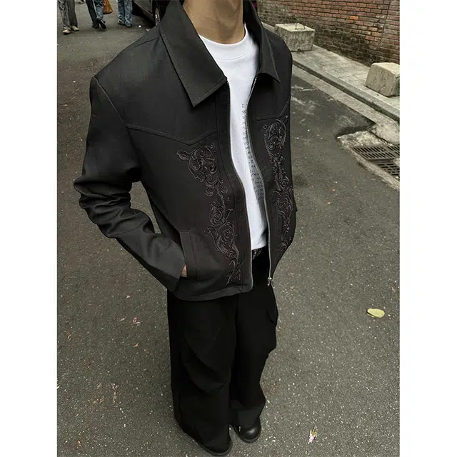 一碗士多 美式高街复古小众设计感休闲百搭拉链落肩袖无性别通勤潮流外套夹克 男女同款