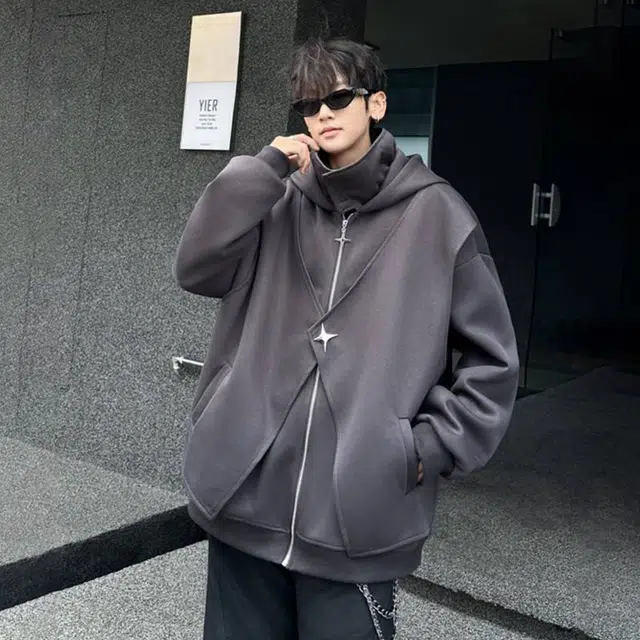 悍戈 美式机能风假两件大帽子开衫秋冬高级感外套卫衣 男女同款