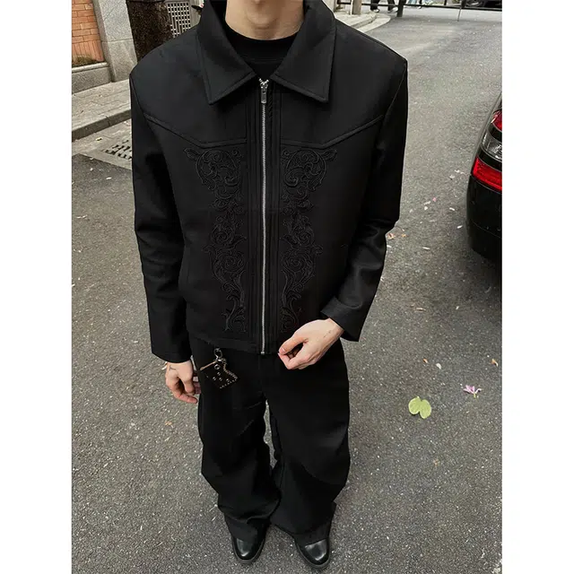 一碗士多 美式高街复古小众设计感休闲百搭拉链落肩袖无性别通勤潮流外套夹克 男女同款