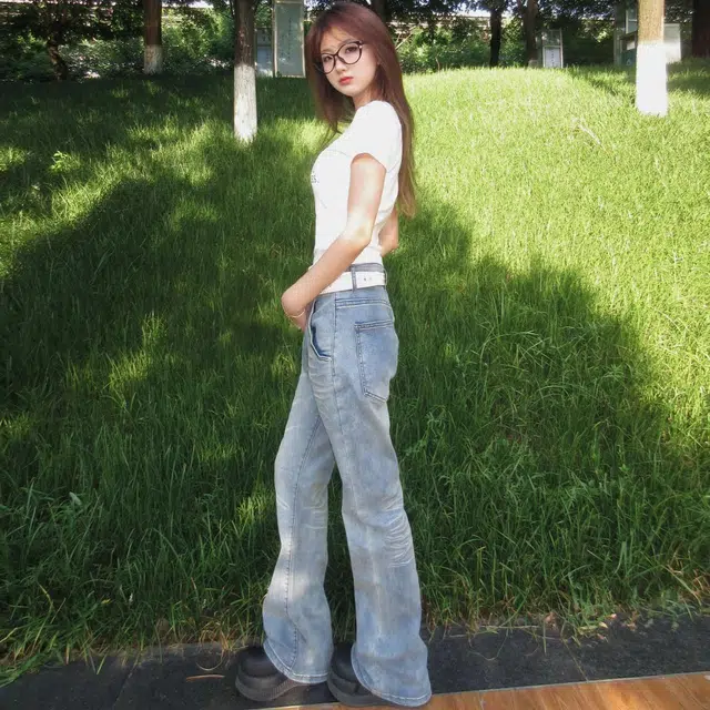 帝狼牛 美式高街复古弹力百搭垂感拖地潮流微喇长裤牛仔裤 男女同款