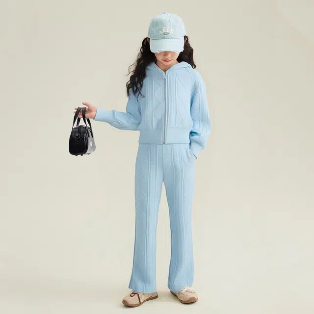 媛媛公主休闲运动套装 春秋季时髦长袖长裤直筒开叉百搭时尚柔软舒适显瘦 两件套 儿童款