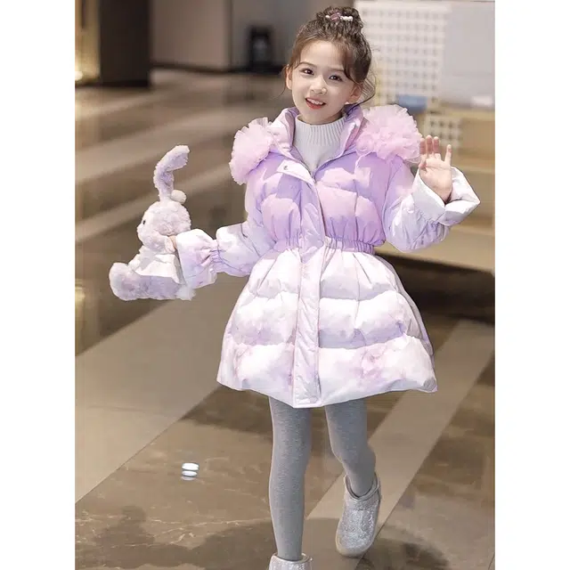 媛媛公主羽绒服 冬季中长款连帽毛毛领加厚收腰时尚可爱甜美舒适 儿童款