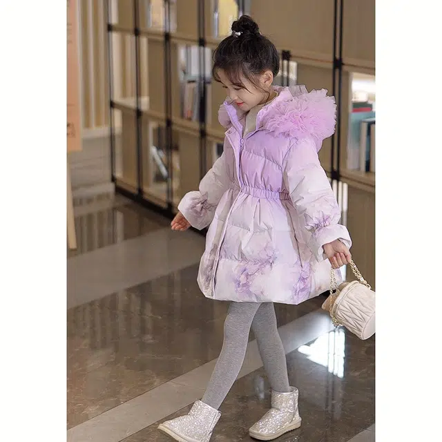 媛媛公主羽绒服 冬季中长款连帽毛毛领加厚收腰时尚可爱甜美舒适 儿童款