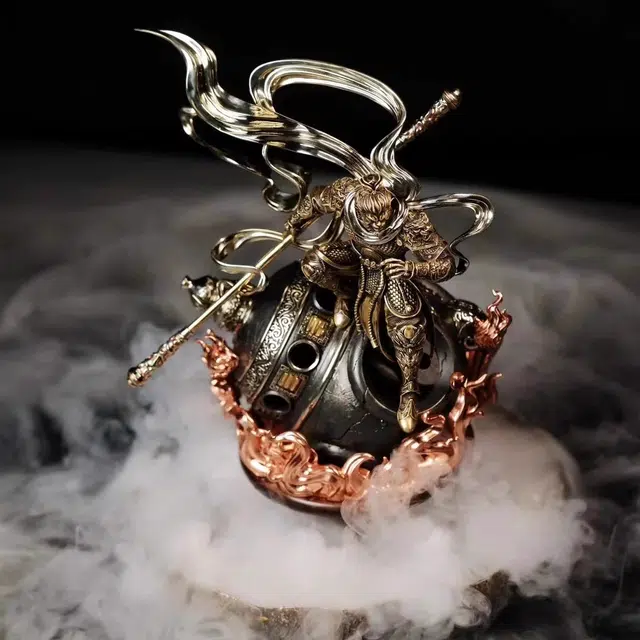 【非遗手工】 喜三福 精工铜雕悟空斗战胜佛香炉 黑神话大闹天宫客厅玄关书房茶桌装饰 供奉艺术收藏品 #好运 铜 摆件 男女同款情侣款