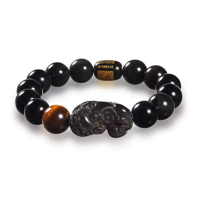 老庙 纳福聚福 木变石独特 造型精致  国风轻奢天然 黑曜石 手串 男女同款情侣款