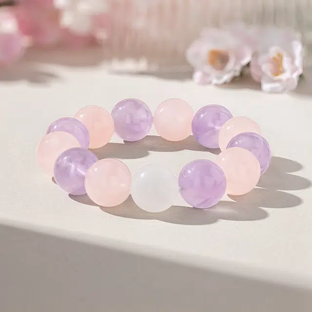 【莹润灵动】 老庙 大颗粒薰衣草白幽灵 森系甜美 日常通勤百搭 礼盒#好运天然 粉水晶 手串 女款