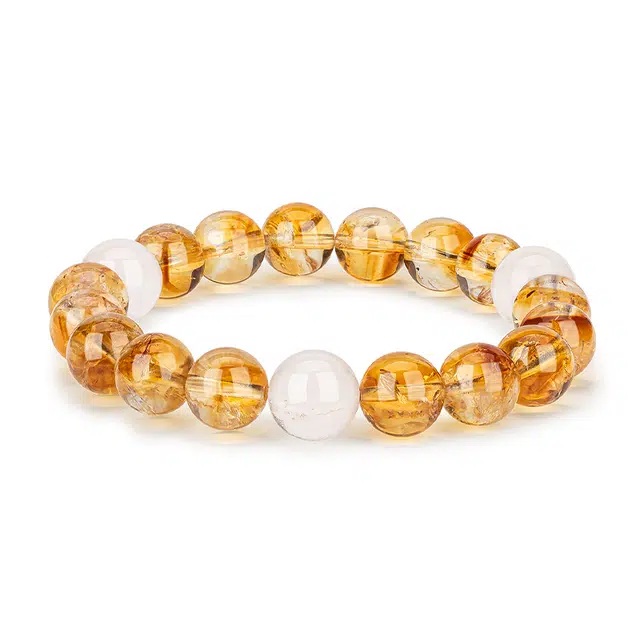 【财源滚滚】 老庙 招财黄晶圆珠  森系甜美 轻奢时尚高级感显气质 日常通勤百搭天然 金发晶 水晶手串 女款