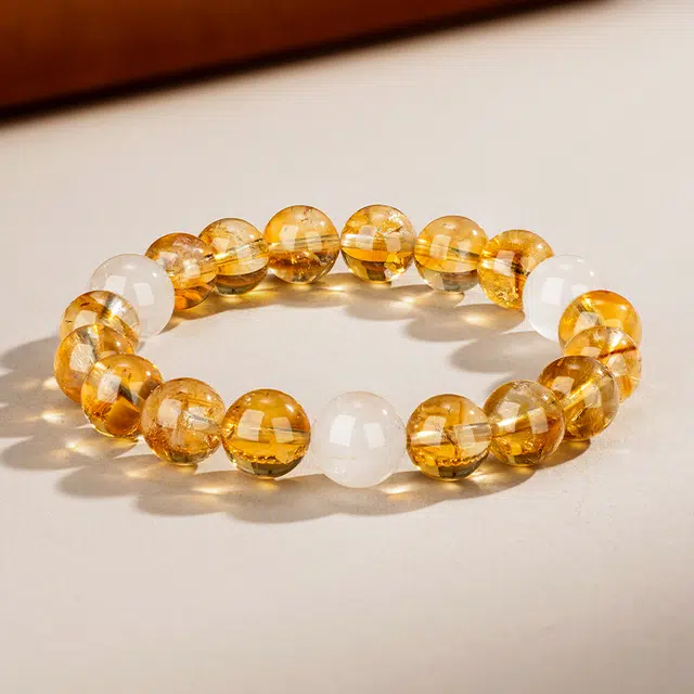 【财源滚滚】 老庙 招财黄晶圆珠  森系甜美 轻奢时尚高级感显气质 日常通勤百搭天然 金发晶 水晶手串 女款