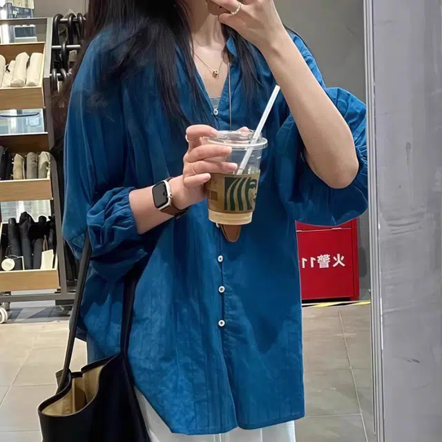 敲模女孩 文艺风休闲防晒高级感薄款长袖衬衫 女款