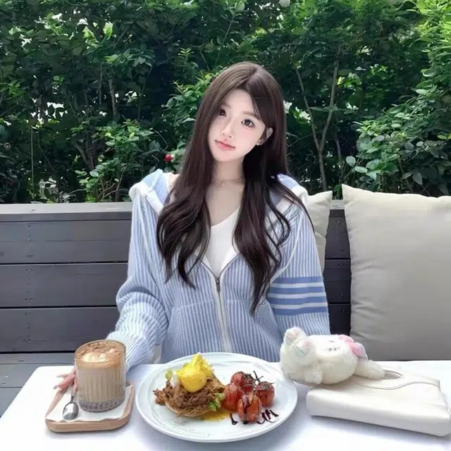 敲模女孩 学院风甜妹茶系穿搭宽松连帽条纹针织衫 女款