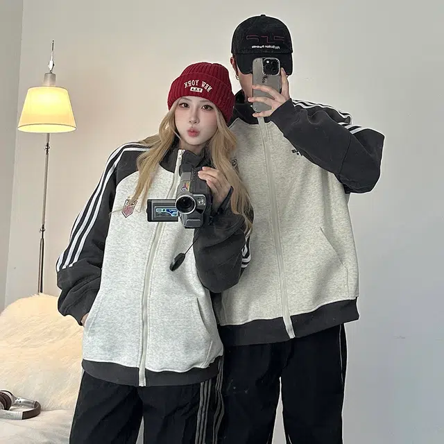 敲模女孩 学院风长袖卫衣开衫外套搭高腰设计感阔腿长裤运动服情侣装休闲套装 男女同款