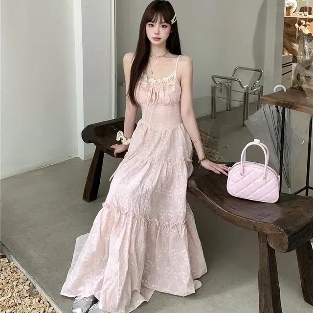 敲模女孩 法式纯欲风复古花朵高级感气质收腰度假风吊带连衣裙 女款