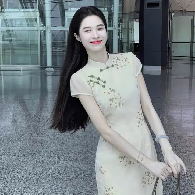敲模女孩 新中式复古绣花蕾丝拼接收腰气质短袖连衣裙  女款