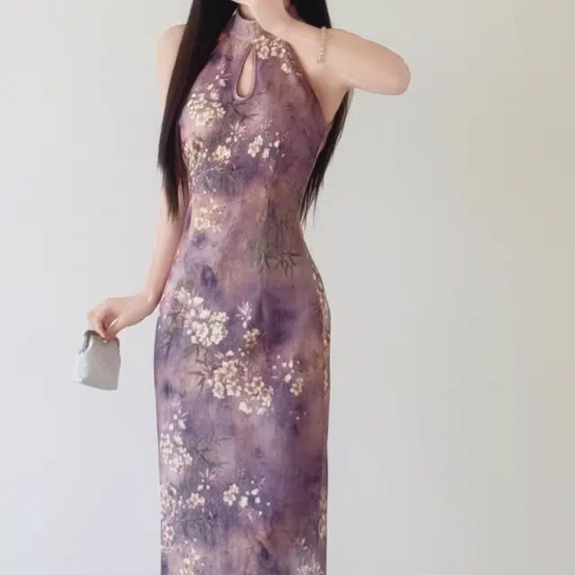 敲模女孩 新中式国风改良旗袍高级感烫金挖肩设计感收腰修身性感包臀气质无袖连衣裙 女款 浅紫色