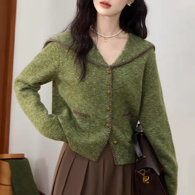 敲模女孩 法式慵懒风高级宽松外套连帽针织衫 女款