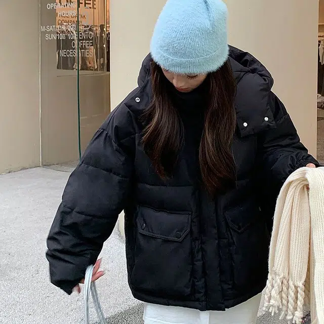 敲模女孩 韩系学院风短款棉袄加厚连帽面包服棉外套棉服 女款