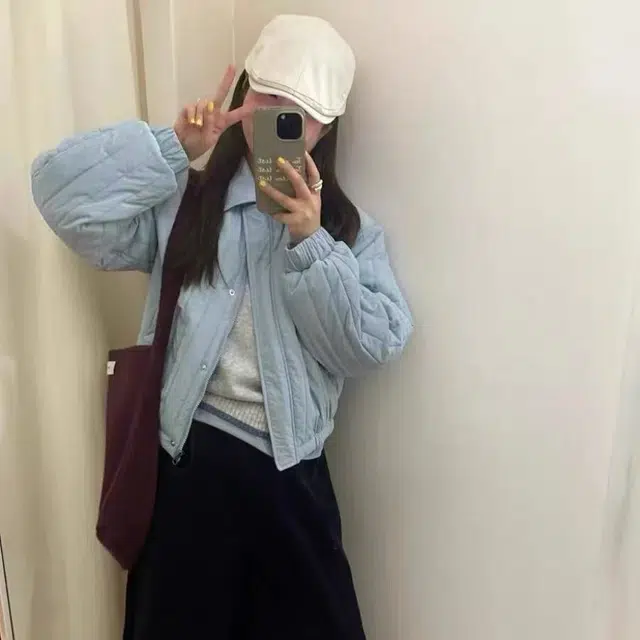 敲模女孩 韩系轻盈甜美日系休闲翻领宽松短外套棉服 女款