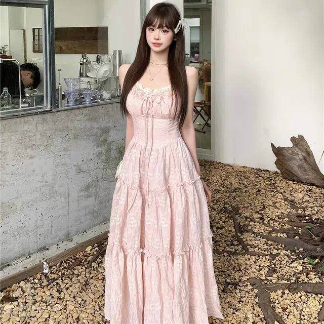 敲模女孩 法式纯欲风复古花朵高级感气质收腰度假风吊带连衣裙 女款