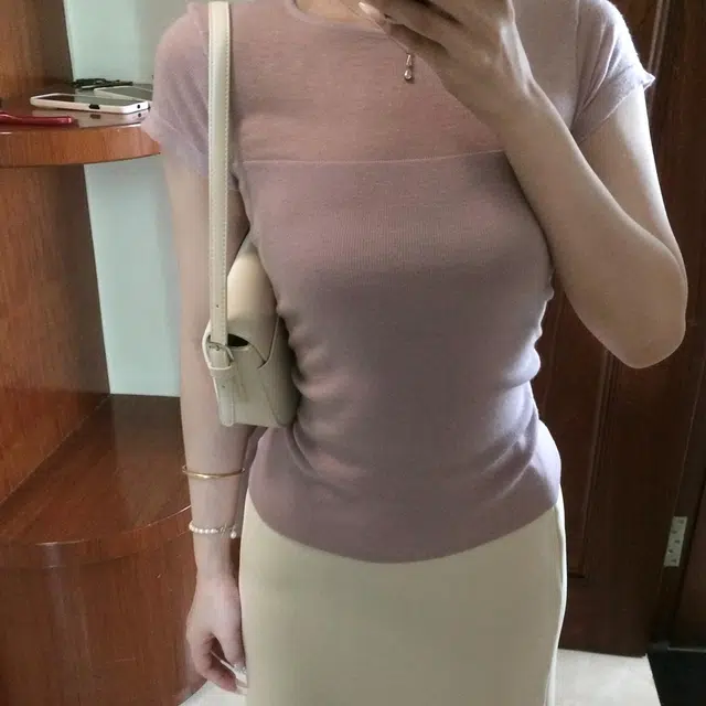 敲模女孩 文艺风修身打底收腰短款短袖上衣高腰长裙裙装套装 女款 粉紫