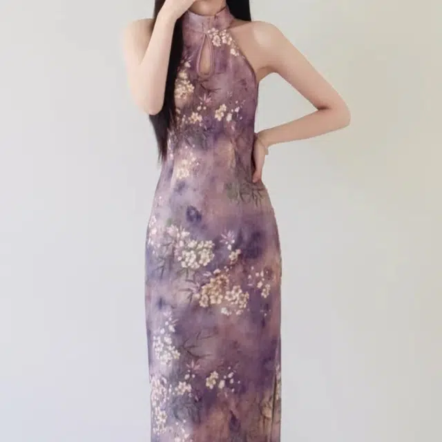 敲模女孩 新中式国风改良旗袍高级感烫金挖肩设计感收腰修身性感包臀气质无袖连衣裙 女款 浅紫色