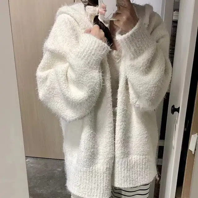 敲模女孩 法式慵懒风连帽开衫女韩系氛围感穿搭宽松外套针织衫 女款