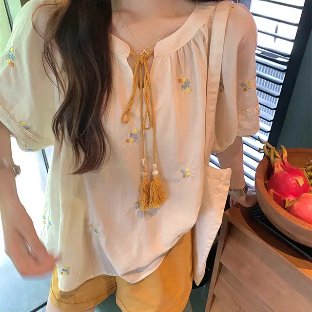 敲模女孩 法式简约清新短袖上衣气质时尚阔腿短裤休闲套装 女款