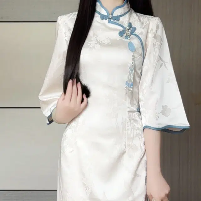 敲模女孩 新中式国风改良旗袍高级感素雅复古风温柔长袖连衣裙 女款