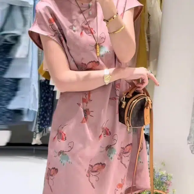 敲模女孩 新中式温婉大方时尚气质国风古典短袖连衣裙 女款