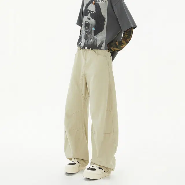 寻星记 美式复古高街潮牌百搭弯刀阔腿裤牛仔裤 男女同款