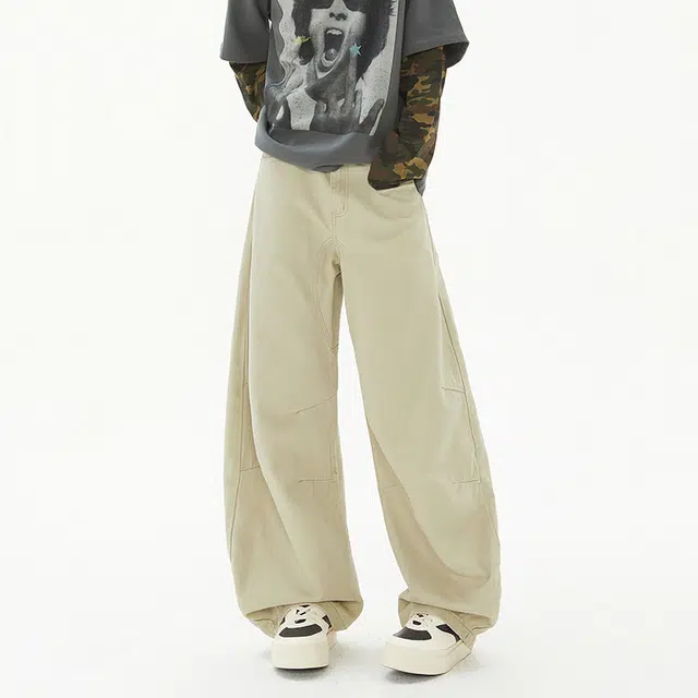 寻星记 美式复古高街潮牌百搭弯刀阔腿裤牛仔裤 男女同款