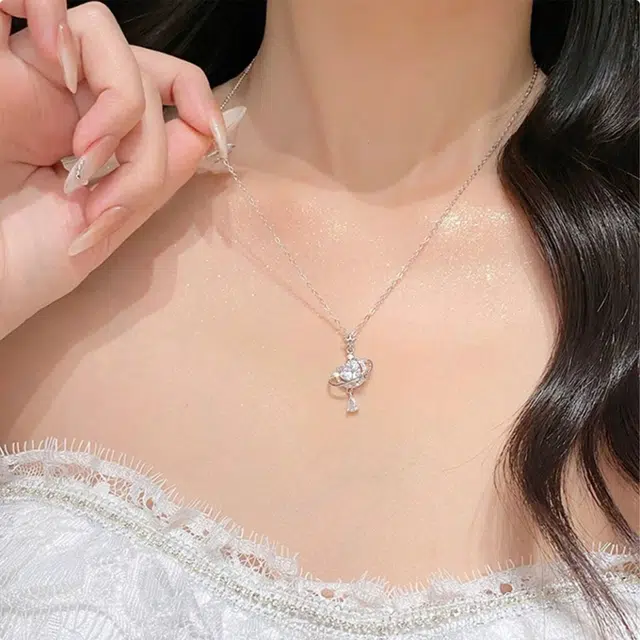 福柚 【代写贺卡】幻梦心月镶嵌月亮闪耀爱心星月锁骨链小众轻奢百搭礼盒装#好运 合金 项链 女款