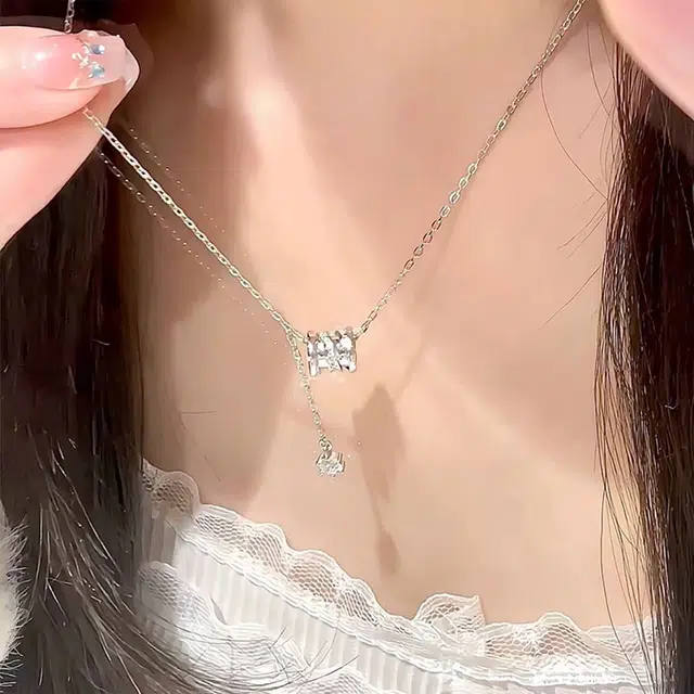 福柚 【可定制 刻字】小蛮腰锁骨链转运珠镶嵌小众流苏可调节链长简约时尚日常百搭穿搭配饰表白#好运 合金 项链 女款