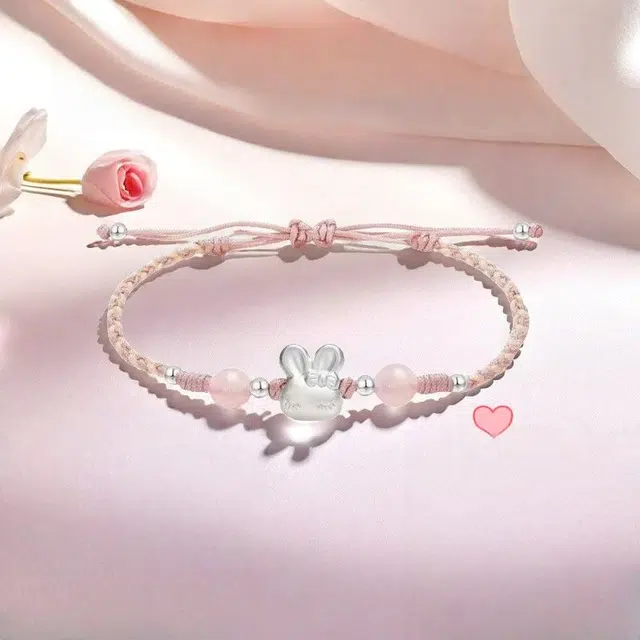 福柚 可爱软萌小兔子 小清新甜美蝴蝶结盟兔 简约 轻奢高级感 棉麻 手链 女款