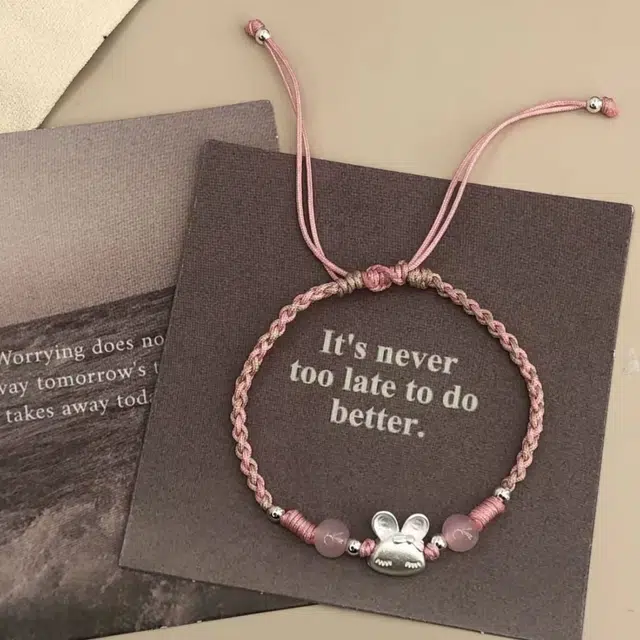 福柚 可爱软萌小兔子 小清新甜美蝴蝶结盟兔 简约 轻奢高级感 棉麻 手链 女款