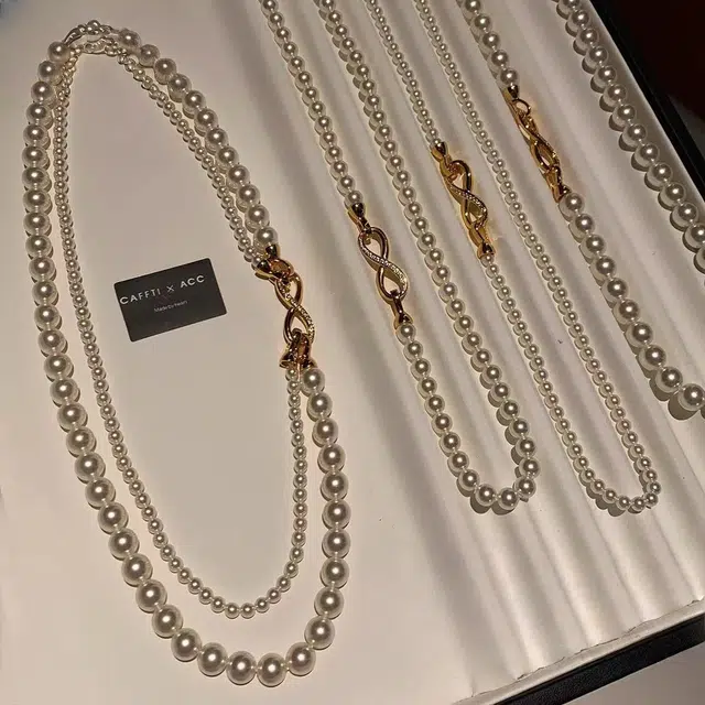 福柚 双层微镶锆石施家珍珠 铜镀金  气质颈链轻奢小众简约设计感高级时尚潮流锁骨链 合金 项链 女款