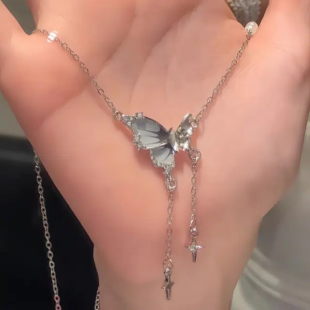 福柚 【可定制 刻字】蝴蝶 福蝶守护 甜美可爱小清新翩翩蝴蝶仙美精致绚丽灵动流苏少女感#好运 合金 项链 女款