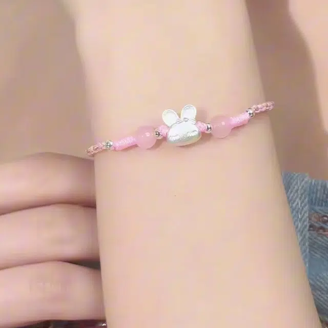 福柚 可爱软萌小兔子 小清新甜美蝴蝶结盟兔 简约 轻奢高级感 棉麻 手链 女款