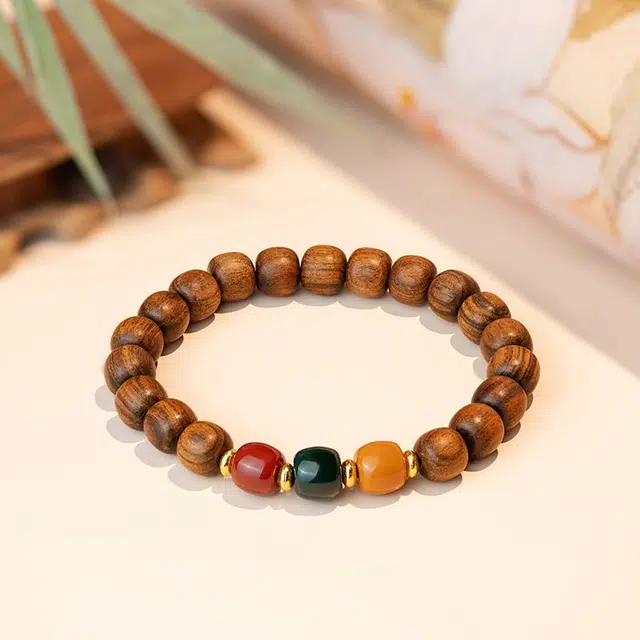 福柚 岁月静好 三色转运珠个性时尚森系国潮复古新中式 平安富贵绕指柔秋冬幸运配饰文玩盘串 #好运 花梨木 手串 男女同款情侣款