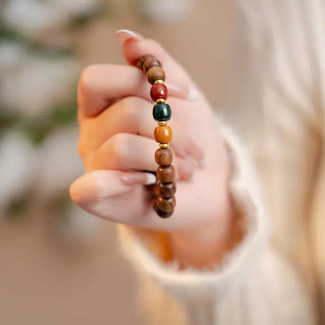 福柚 岁月静好 三色转运珠个性时尚森系国潮复古新中式 平安富贵绕指柔秋冬幸运配饰文玩盘串 #好运 花梨木 手串 男女同款情侣款